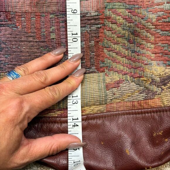 Vintage Deep Red Leather and Patchwork‎ Shoulder Tote Bag - Picture 10 of 10